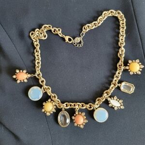 LOFT 20" Gold-Tone Multi-Charm Necklace with Pastel Blue, Coral & Yellow Accents